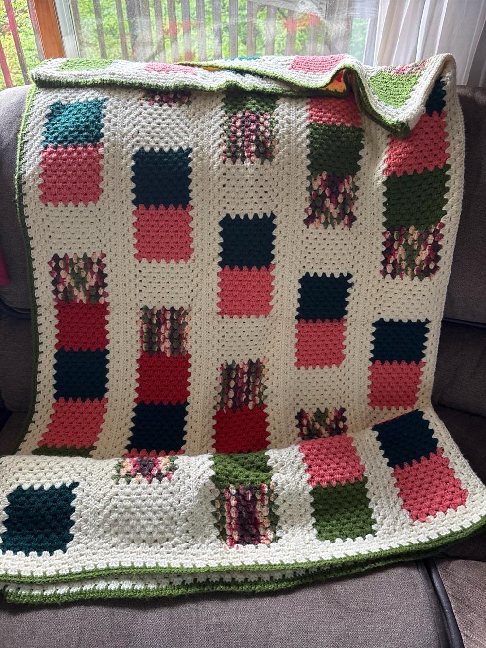 Handmade Beautiful Colors  Granny Square Afghan 61”x37”